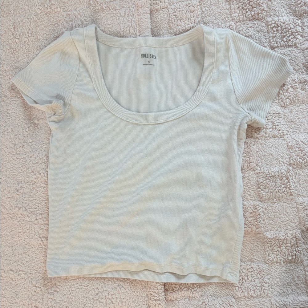 Hollister Cream Ribbed Scoop Neck Top